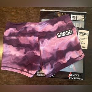 Savage Spandex shorts, purple tie dye, NWT. Sz M (8-10)